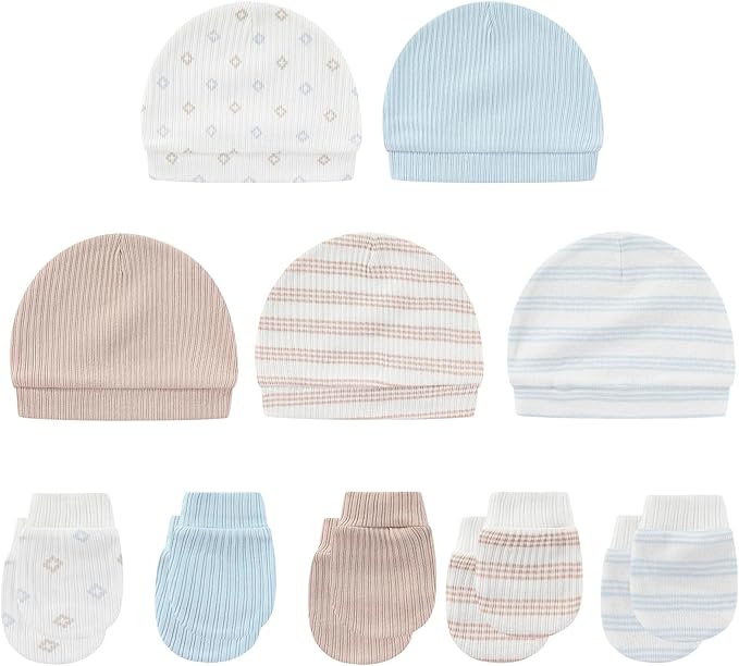 Baby Hat and Mittens Set Cotton Newborn Baby Hats Caps for Boys and Girls, 0-6 Months-CubbioJoy