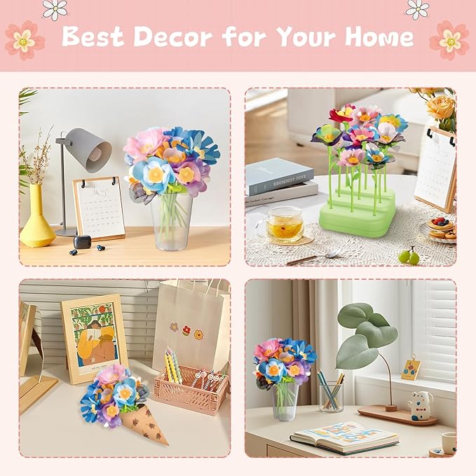 DIY Arts and Crafts Kits for Kids Ages 4-8-12 Flower Bouquet Toys Craft Kit for 4 5 6 7 8 Year Old Girls Ideas Birthday Gift,Classroom Educational Activity Toy for Toddler Kids Boys-CubbioJoy