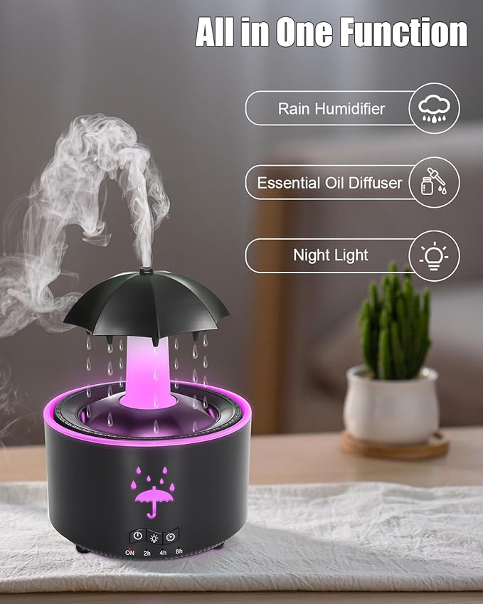 Aesthetic 2-in-1 Humidifier Oil Diffuser with Rotating Raindrop & 7 LED Mood Lights,Cool Mist Humidifier Quiet Variable Mist for up to 24 Hrs,Easy to Fill & Clean, Auto Shut-Off-CubbioJoy