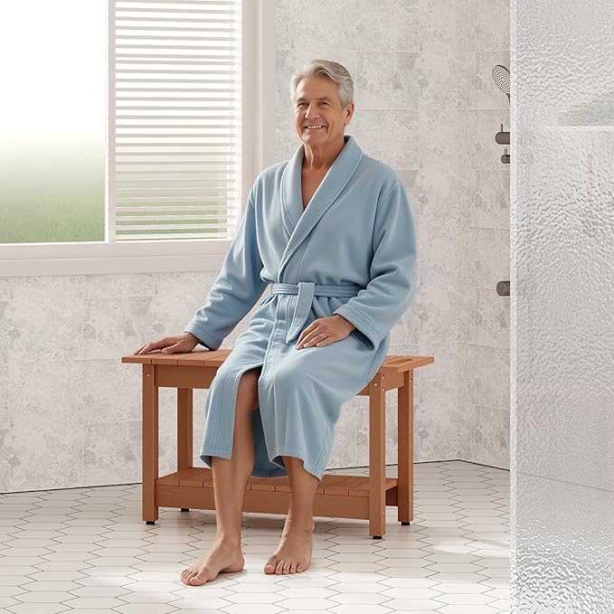 30" Shower Bench, Waterproof Poly Lumber Shower Stool for Shaving Legs, Shower Chair Seat Holds up to 400lbs, Bathroom Bench for Inside Shower, Non-Slip (Brown)-CubbioJoy