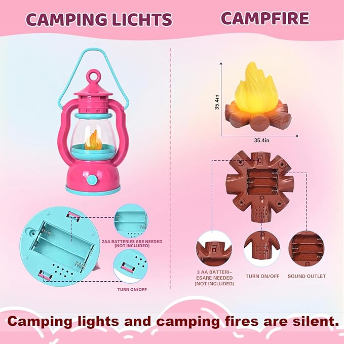 Camping Set Toys with Pop up Tent Pretend Play Indoor Outdoor Camping Playset,Christmas Birthday Gifts for Toddlers Kids Girls 3-5 Years Old-CubbioJoy