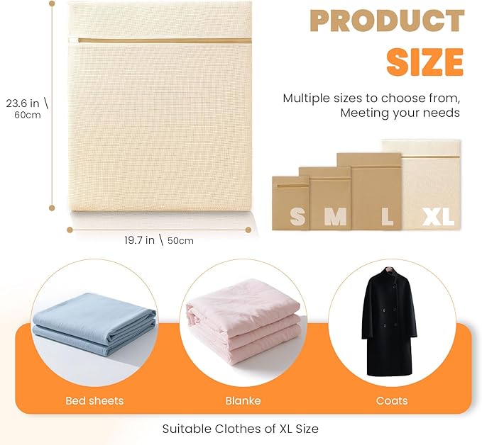 4Pcs Large Cotton Mesh Laundry Bags for Delicates,Breathable Mesh Garment Bag for Washing Machine,Travel Wash Bags with Zipper for Bras,Underwear,Socks,Clothes,Laundry Dorm Room Essentials(XL)-CubbioJoy