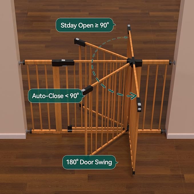 BABELIO 29-48" Metal Baby Gate with Brown Wood Pattern, Auto Close Dog Gate for The House, Stairs and Doorways, Pressure Mounted Pet Gate with Door, Safety Gate for Child and Pets-CubbioJoy