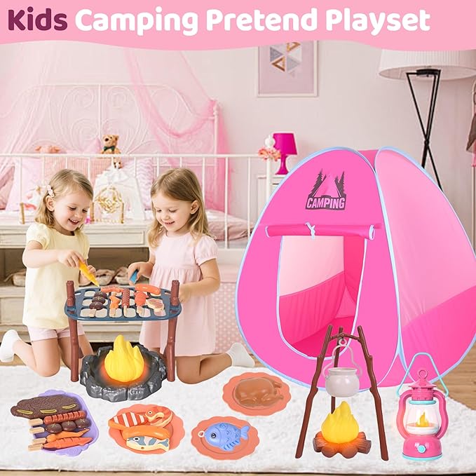 Camping Set Toys with Pop up Tent Pretend Play Indoor Outdoor Camping Playset,Christmas Birthday Gifts for Toddlers Kids Girls 3-5 Years Old-CubbioJoy