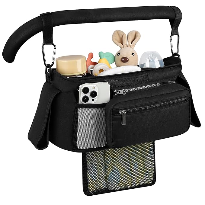 Accmor Universal Stroller Organizer with Insulated Cup Holder Detachable Phone Bag and Shoulder Strap,Stroller Bag Caddy Organizer Fits for Uppababy, Baby Jogger, Britax Strollers-CubbioJoy