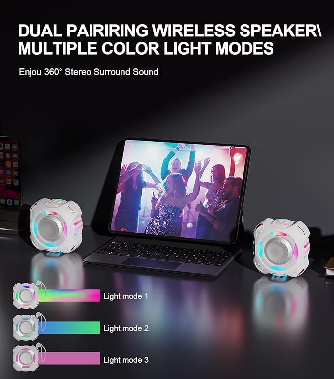 comiso Shower Bluetooth Speaker, IPX7 Waterproof Speaker with Multiple Light, Floating, Wireless Speakers with Punchy Bass and Loud HD Sound 2000mAh for Travel Beach Shower, Gift for Men, Women-CubbioJoy