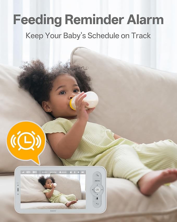 ARENTI Baby Monitor with 2 Cameras, Cry&Motion Detection, 2K Smart Baby Camera with 5'' Upgraded Wireless Display, 2 Way Audio, Super Night Vision, Lullabies, Breathing Light, Temp&Humidity Sensor-CubbioJoy