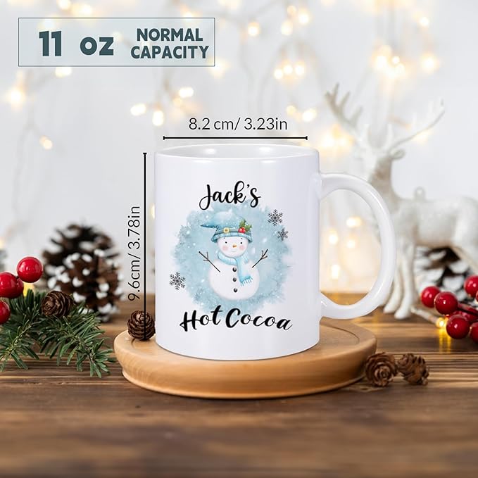 Custom Hot Cocoa Mugs Personalized Christmas Coffee Mugs with Name Customized Hot Chocolate Mug for Kids 11 oz Winter Holiday Cups Xmas Snowman Reindeer Mug Christmas Gifts for Family Boys Girls-CubbioJoy
