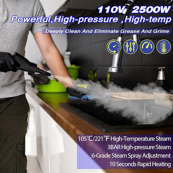 2500W Handheld Steam Cleaner,Portable Car Steamer For Auto Detailing,High-Temperature and Pressure Steam Cleaner For Home, Steam Cleaning Machine for Furniture,Kitchen,Grout,Floor,Tile (Blue)-CubbioJoy