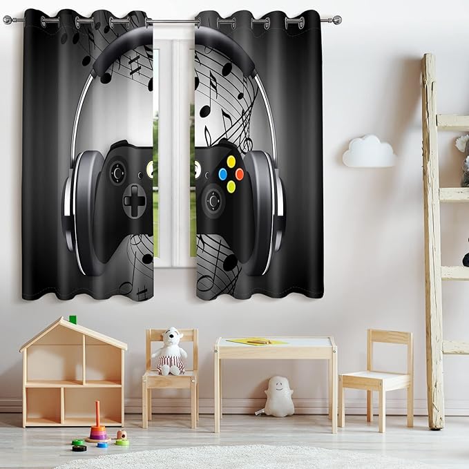 Jekeno Game Controller Blackout Curtains for Kids Boys Teens Bedroom Colorful Video Game Gamer Gaming Gamepad Decor for Home Living Room Grommet Window Drapes 2 Panel Set, 42"x54"-CubbioJoy