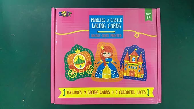 9 Pieces Kids Lacing Cards, Double Sided Sewing Cards in 9 Princess Theme Cards with 9 Colorful Laces, Imagination Development Lacing Toys Games for Children Educational and Learning Activity-CubbioJoy