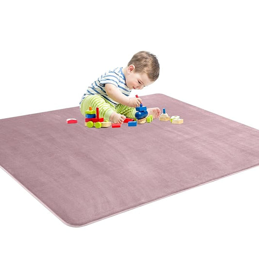 BALAPET Thick Memory Foam 50x50 Play Mat for Playpen, Super Soft Velvet Portable Baby Playpen Mat for Kids Toddler Crawling and Play, Non-Slip Bottom Playmat, Pink-CubbioJoy