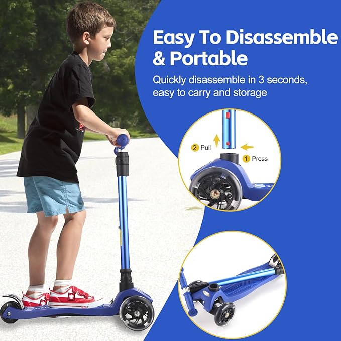 3 Wheel Scooter for Kids Ages 6-12,Kids Scooter with Light Up Wheels, Sturdy Deck Design, and 4 Height Adjustable Suitable for Kid Ages 3-12-CubbioJoy