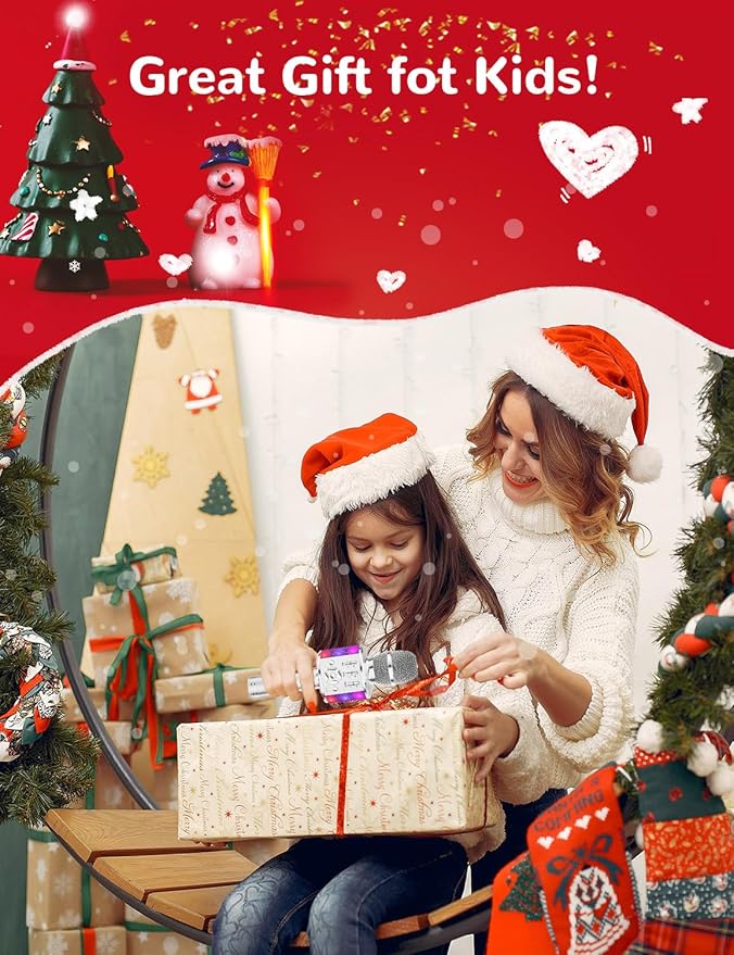 Amazmic Kids Karaoke Microphone Machine Toy Bluetooth Microphone Portable Wireless Karaoke Machine Handheld with LED Lights, Gift for Children Adults Birthday Party, Home KTV(Silver)-CubbioJoy
