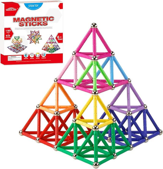 160 Pcs Magnet Building Sticks Kids Toys, Lengthen Magnetic Construction Building Blocks Set 3D Brain Training Learning Educational DIY STEM Toys-CubbioJoy