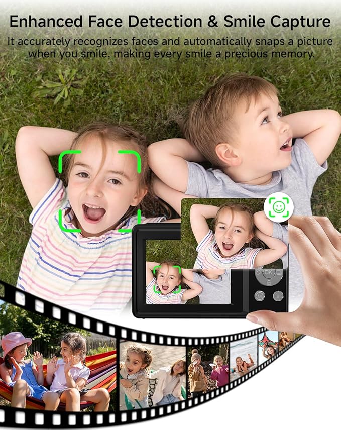 Digital Camera for Kids, FHD 1080P 44MP Point and Shoot Digital Camera with Face Detect, Smile Capture, 18X Zoom, 20 Filters, Anti Shake, 32GB SD Card Blcak Compact Vintage Camera for Kids Boys Girls-CubbioJoy