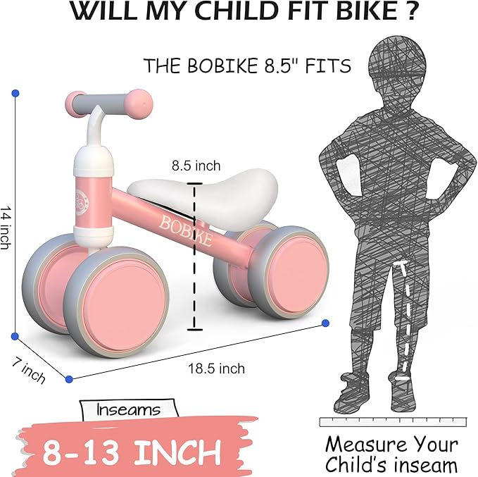 Baby Balance Bike Toys for 12-36 Months Kids Toy Boy and Girls Gifts Toddler Best First Birthday Gift Children Walker No Pedal Infant 4 Wheels Bicycle (Classic, Pink)-CubbioJoy