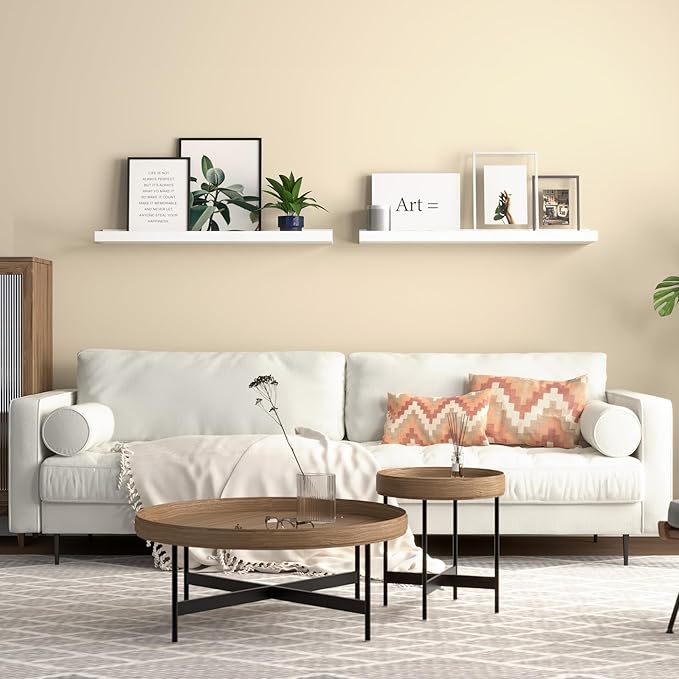 23.6 Inches Long Floating Shelves Wall Mounted, 2 Set Modern White Wall Shelf for Bedroom, Nursery Book Shelf with Lip, Picture Ledge Shelf for Wall Decor Living Room Bathroom Kitchen- White-CubbioJoy