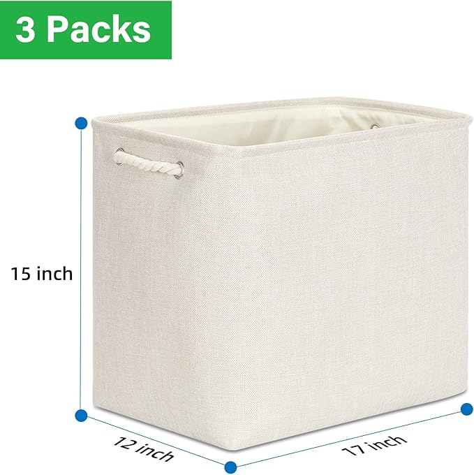Bidtakay Extra Large Storage Baskets for Organizing Clothes Storage Bins 3 Pack Fabric Storage Bins for Shelves Linen Collapsible Organizer for Closet-Light Biege-CubbioJoy