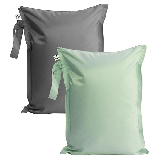 Tiny Twinkle Mess proof Waterproof Wet Dry Bag,2pk Reusable Wet Bags for Swimsuits&Baby Clothes,Leakproof Wet Bag,Waterproof Bag for Travel&Diaper bag,Wet Bags for Baby (Sage, Charcoal)-CubbioJoy