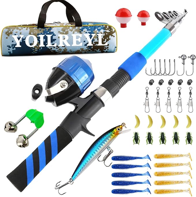 Collapsible Telescopic Fishing Rod and Reel Combo Push Button Small Fishing Pole Kit Beginner Youth Boys Fishing Starter Set Tackle-CubbioJoy