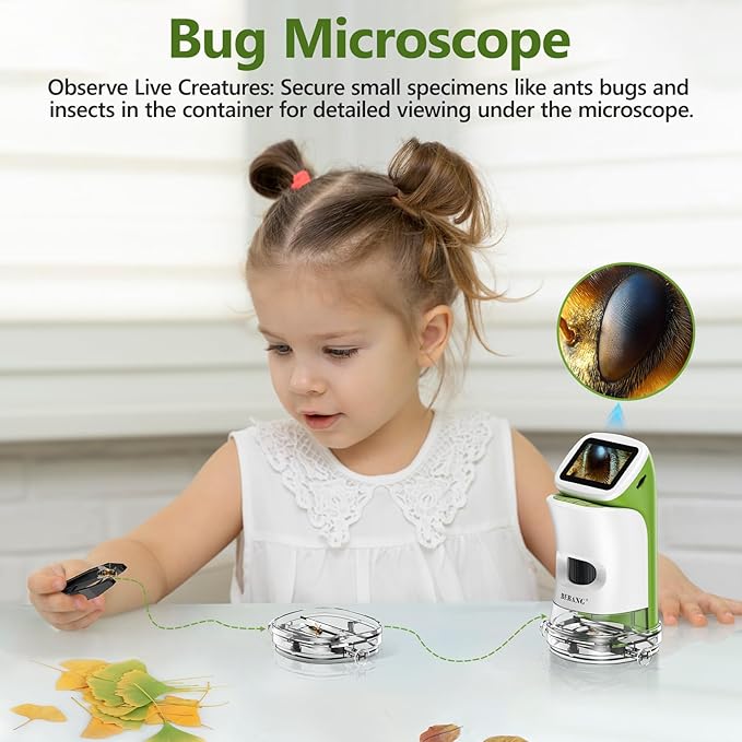 Detachable Kids Handheld Microscope Miniscope - 4K 2.0" HD Screen, 1000X Digital Pocket Toy Microscopes for Boys & Girls Ages 4-12 - Portable Science Stem Kit with Slides Set, 32G Card & EVA Case-CubbioJoy