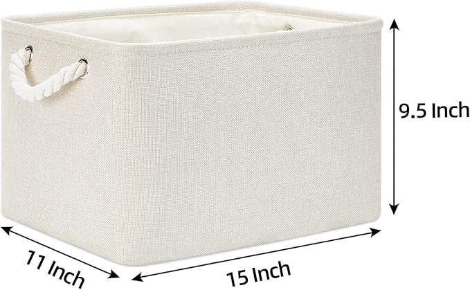 Bidtakay Baskets Collapsible Large Toy Storage Baskets for Organizing Set of 3 Closet Organizer Linen Cream Storage Bins 15 X 11 X 9.5 Inch Shelf Organizer Bins for Nursery Storage (Light Beige)-CubbioJoy