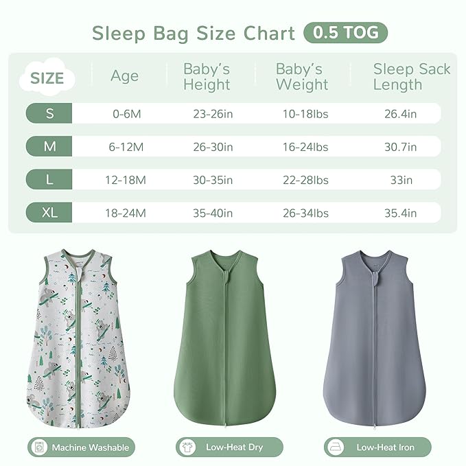 JELLYMONI Baby Sleep Sack 18-24 Months 100% Cotton Wearable Blanket, 0.5 TOG Soft Lightweight Toddler Sleeping Sack 3 Pack 2-Way Zipper Newborn Sleep Sacks-CubbioJoy