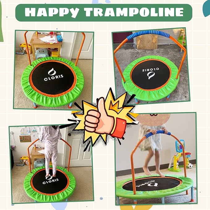 CLORIS 38in/48in Folding Trampoline - Max Load 220lbs / 450lbs Mini Trampoline Rebounder Trampoline for Adults with Adjustable Foam Handle, with safty Padded Cover Best Gift for Kids/Adult-CubbioJoy