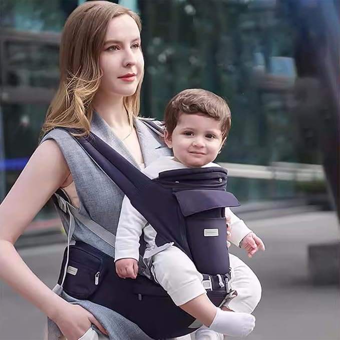 Baby Carrier, 3-in-1 Baby Carrier Newborn to Toddler with Hip Seat (Ergonomic M Position) for 0-36 Month/7-45lbs, Adjustable Size for Enhanced Lumbar Support,Perfect for On-The-go, Dark Blue-CubbioJoy