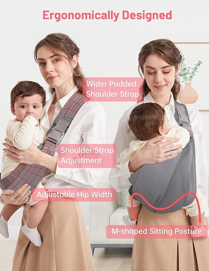 Baby Sling Carrier, Pure Cotton, Ergonomically Adjustable Baby Carrier Newborn to Toddler, Easy to Use, Portable, Ideal for 0-36 Months, Up to 33 lbs (Grey)-CubbioJoy