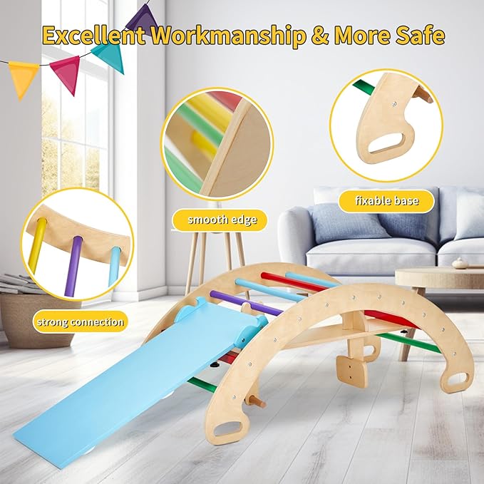 9-in-1 Climbing Triangle Set with Detachable Wooden Climbing Arch for Rocking Horse and Climbing, Indoor Triangle Jungle Playground Gym for Toddlers-CubbioJoy