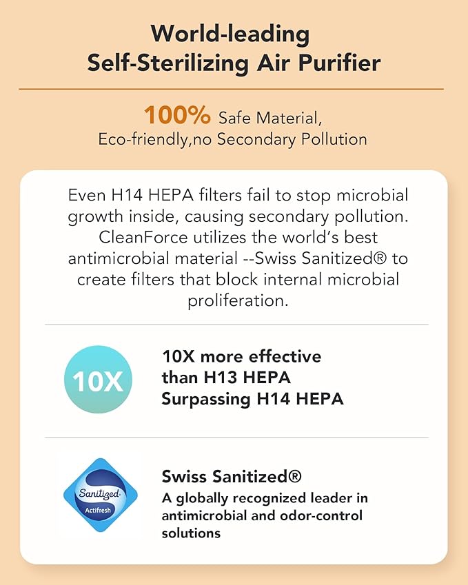 CleanForce Rainbow H13 True HEPA Air Purifier for Home Large Room, Bedroom, up to 2550sqft, Smart App-Control air Quality Monitor, Filters dust Pollen Smoke Odor VOCs-CubbioJoy
