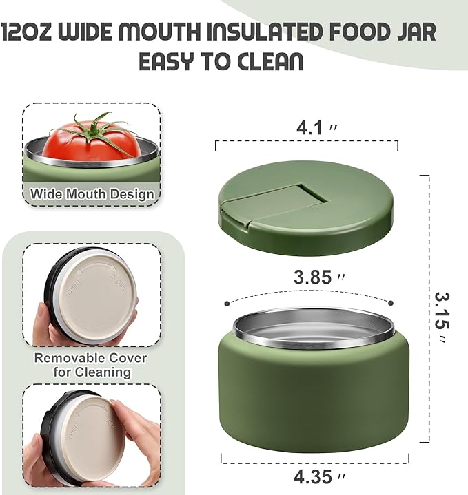 13.5oz Soup Thermo for Hot Food Kids with Buckle Lid Insulated Vacuum Food Jar Wide Mouth Leakproof Stainless Steel Lunch Container (Green)-CubbioJoy