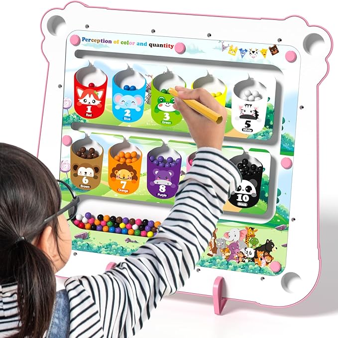 2-IN-1 Large Magnetic Drawing Board for Toddlers Kids, Magnetic Color and Number Maze, Magnetic Dot Art Board for Kids, Montessori Education Travel Toys for Boys Girls Age 3 4 5 6 7 8 Years Old-CubbioJoy