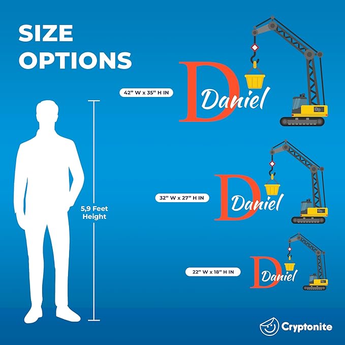 Custom Toddler Construction Crane Wall Decal I Personalized Name Decals for Walls I Nursery Wall Decal for Toddler Room Decorations I Crane Baby Sticker for Bedroom W22 x18 H (Small)-CubbioJoy