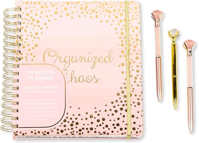 2025-2026 Monthly Large Planner- Daily, Weekly & Monthly Organizer with 3 Pens & Stickers - Organized Chaos Pink, January 2025 to June 2026, Stylish & Durable-CubbioJoy