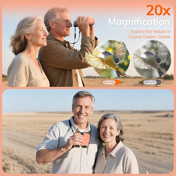Compact Binoculars for Adults High Powered - OPAITA 20x32 Small Binoculars for Adults Kids with Low Light Vision for Hunting Cruise Ship Travel Concert Hiking Orange-CubbioJoy