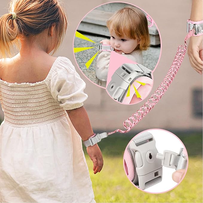 Accmor Toddler Harness Leash, Reflective Kids Leashes with Anti Lost Wrist Link, 3 in 1 Child Harnesses with Key Lock Design for Girls, Baby Walking Wristband Rope Protection Belt Tether.-CubbioJoy