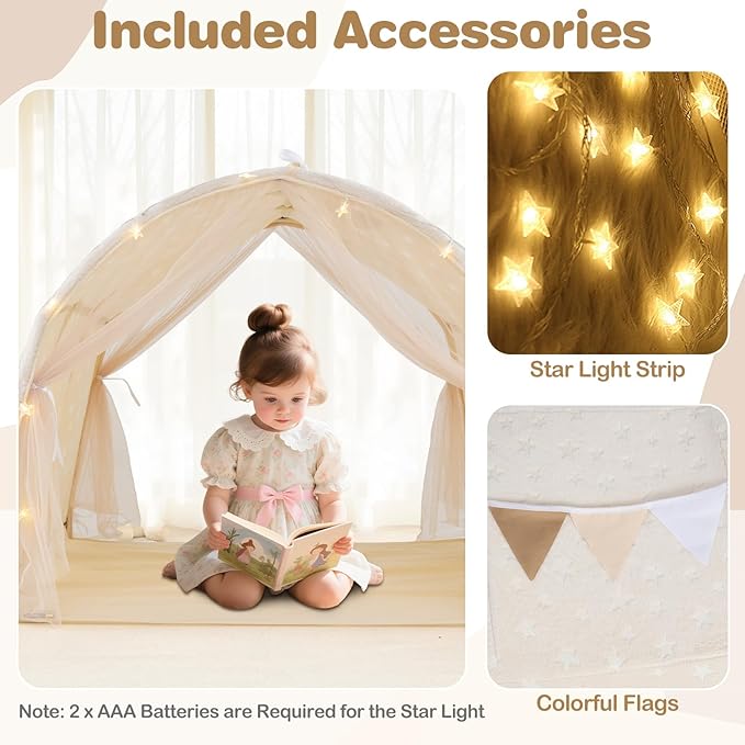 INFANS Kids Bed Tent with Glow in The Dark, Portable Children Playhouse Privacy Space Twin with Mat Star Light Double Net Curtain, Indoor Outdoor Princess Tents Castle for Boys Girls-CubbioJoy
