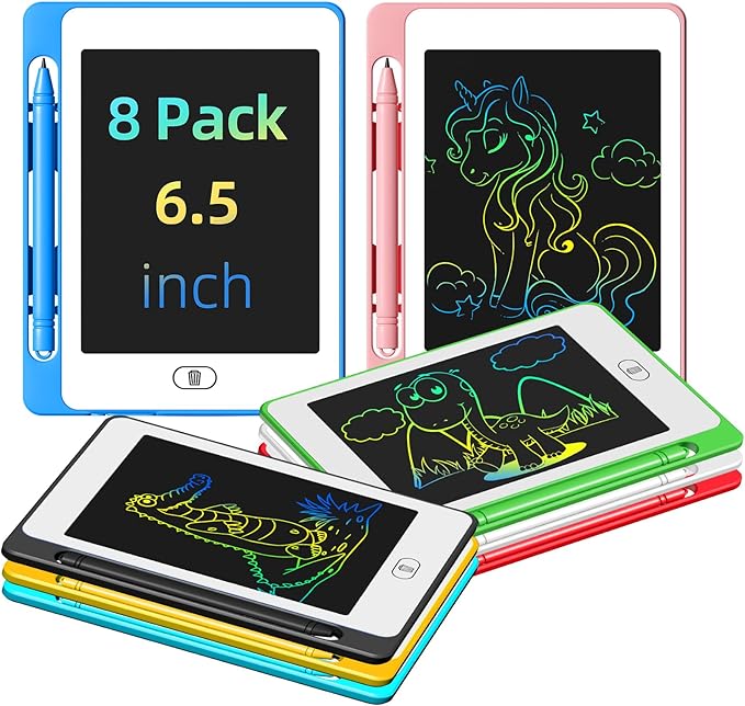 8 Pack LCD Writing Tablet for Kids, 6.5 Inch Colorful Doodle Board Drawing Tablet, Erasable Reusable Electronic Drawing Pads, Educational Learning Toys Birthday Gifts for Girls Boys Age 3 4 5 6 7 8-CubbioJoy