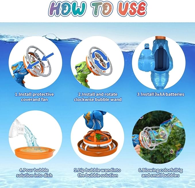 Dino Bubble Gun Bubble Machine for Dinosaur Bubble Blower Toy for Kids and Toddlers Bubble in Bubble Gun Party Favors Birthday for 3 4 5 6 7 8 9 10+Years Old Boys and Girls (Blue)-CubbioJoy