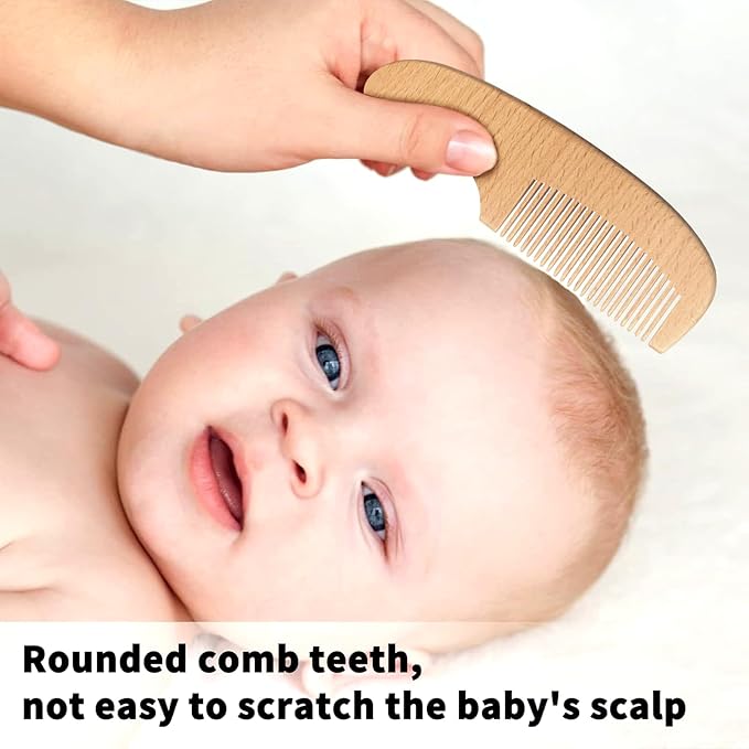 Baby Hair Care Kit, 5 in 1 Wooden Natural Goat Bristles Brush Cradle Cap Comb Baby Grooming Kit for Newborns Toddlers Boys Girls Gift-CubbioJoy