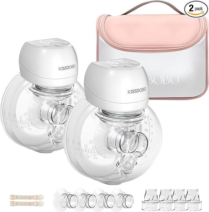 ABP-1508 Hands Free Breast Pump Wearable with Storage Bag, Wearable Breastfeeding Pump Strong Suction, Low Noise, 3 Modes 9 Levels, with 21/24mm Insert/Flange, 2 Pack (White)-CubbioJoy