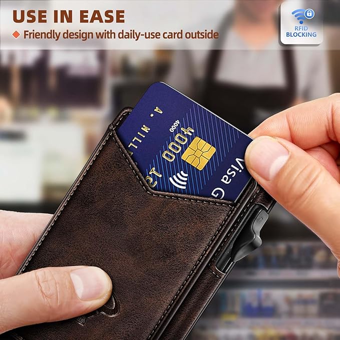 BULLIANT Men Wallet,Money Clip Wallet Slim For Gift Men 9Cards-Metal Credit Card Case in Magnetic Leather Flip-CubbioJoy