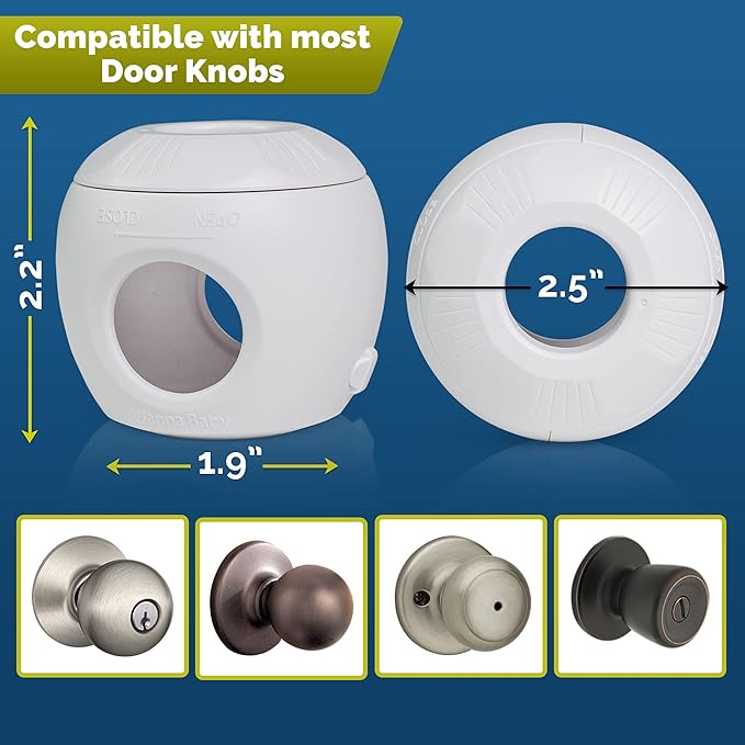 Door Knob Safety Cover for Kids (6 Pack) Hard-to-Remove Dual-Lock Door Handle Covers for Kids - Reusable Baby Proof Door Knob Locks - Installs Easily, No Tools Needed (White)-CubbioJoy