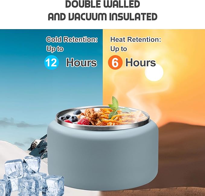 13.5oz Soup Thermo for Hot Food Kids with Buckle Lid Insulated Vacuum Food Jar Wide Mouth Leakproof Stainless Steel Lunch Container (Blue)-CubbioJoy