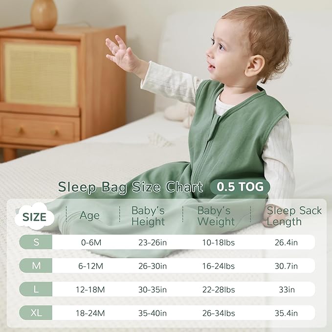 JELLYMONI Baby Sleep Sack 12-18 Months 100% Cotton Wearable Blanket, 0.5 TOG Soft Lightweight Toddler Sleeping Sack 3 Pack 2-Way Zipper Newborn Sleep Sacks-CubbioJoy