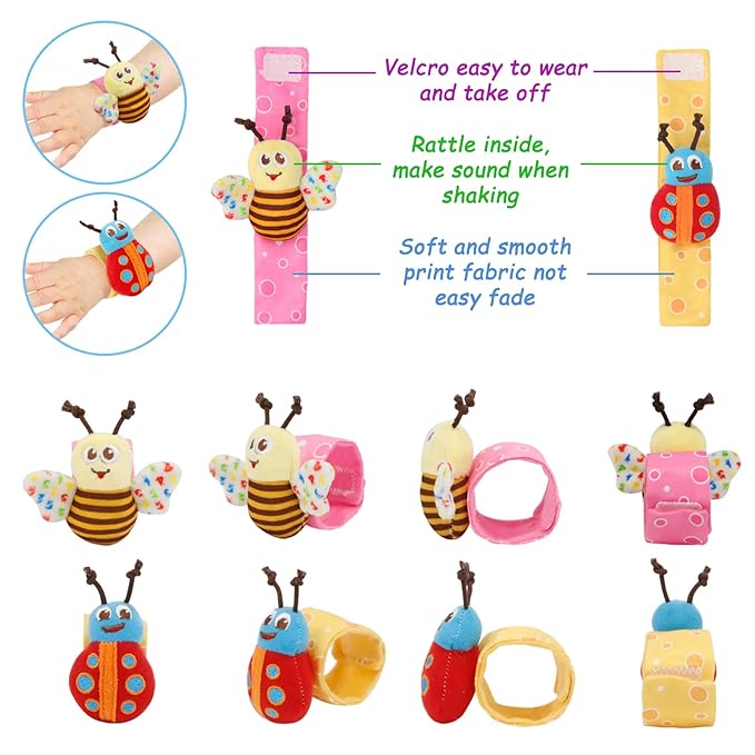 Bloobloomax Baby Rattles Toys for 0-12 Month, Infant Girl Boy Toys for Babies 3-6 Months, Newborn Hand & Foot Toys for 0 to 9 Months, Baby Shower Gifts Set with Wrist Rattle Socks-CubbioJoy