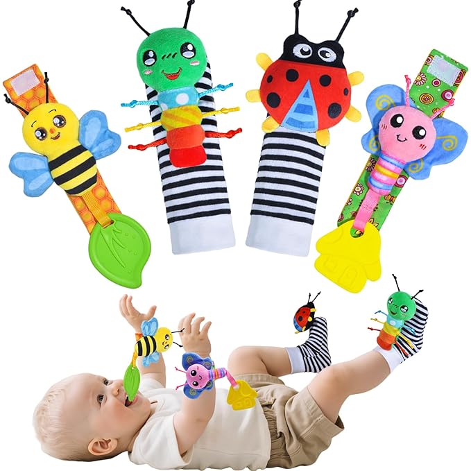 Baby Toys 0-6 Months,Soft Rattle Socks and Wristband Set,Hand and Foot Sensory Development Toys for Babies 0-12 Months with Infant Teething Toys,Shower Gifts for Newborn Boy and Girl-CubbioJoy